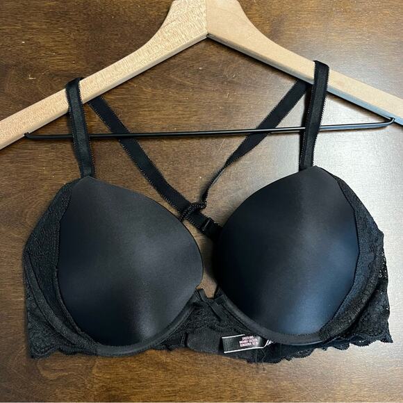 Victoria's Secret Dream Angels Push-Up Bra Black Lace Adj Straps 34D - Picture 1 of 8